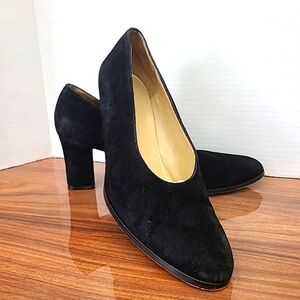 Ann Taylor Black Leather Suede Slip-on Heel Size 9.5M Made in Italy
